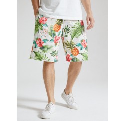 Mens All Over Pineapple Floral Print Holiday Drawstring Short