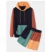 Mens Color Block Patchwork Kangaroo Pocket Hoodie Two Pieces Outfits