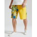 Mens Tropical Plants Print Patchwork Holiday Loose Drawstring Shorts