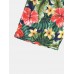 Mens Floral Leaf Print Holiday Mid Length Drawstring Shorts