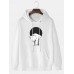 Mens Cartoon Cat Graphic Kangaroo Pocket Drawstring Hoodies