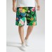 Mens Tropical Pineapple Print Holiday Mid Length Drawstring Shorts