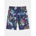 Mens Tropical Plants Print Holiday Loose Drawstring Shorts